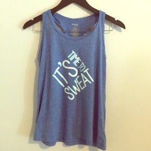 Blue workout tank “it’s time to sweat”